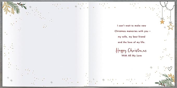Elegant Christmas greeting card for wife by UK Greetings featuring a heartfelt holiday design and festive imagery.