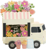 Colorful Magical Pop-Up Flower Truck Mum Greeting Card from UK Greetings, featuring a vibrant floral truck design.