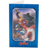 Marvel Avengers 3D keepsake boy birthday greeting card with superhero design by UK Greetings, featuring colorful Avengers characters.