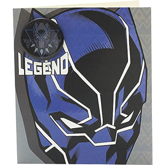 Marvel Black Panther birthday greeting card with badge, featuring Black Panther design from UK Greetings.