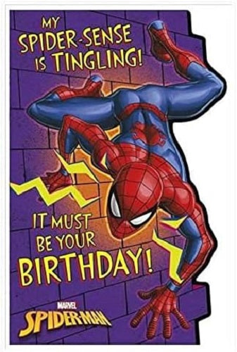 Marvel Spider-Man birthday greeting card with "My Spider Sense is Tingling" message, featuring Spider-Man in a dynamic pose.