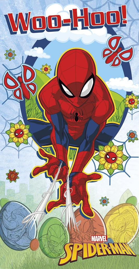 Marvel Spiderman Easter greeting card featuring Spiderman design, suitable for gifting or sending holiday wishes.