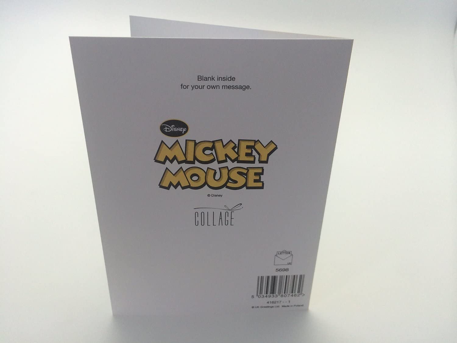 Two Mickey Mouse-themed greeting cards by UK Greetings featuring colorful party invitation designs for kids' celebrations.