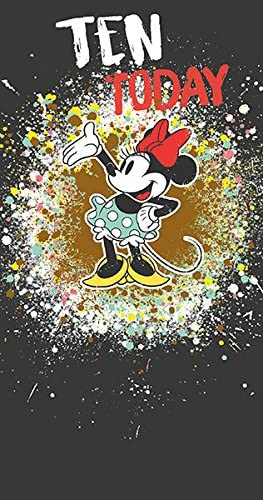 Minnie Mouse Ten Today birthday greeting card featuring colorful design and cheerful Minnie Mouse illustration.