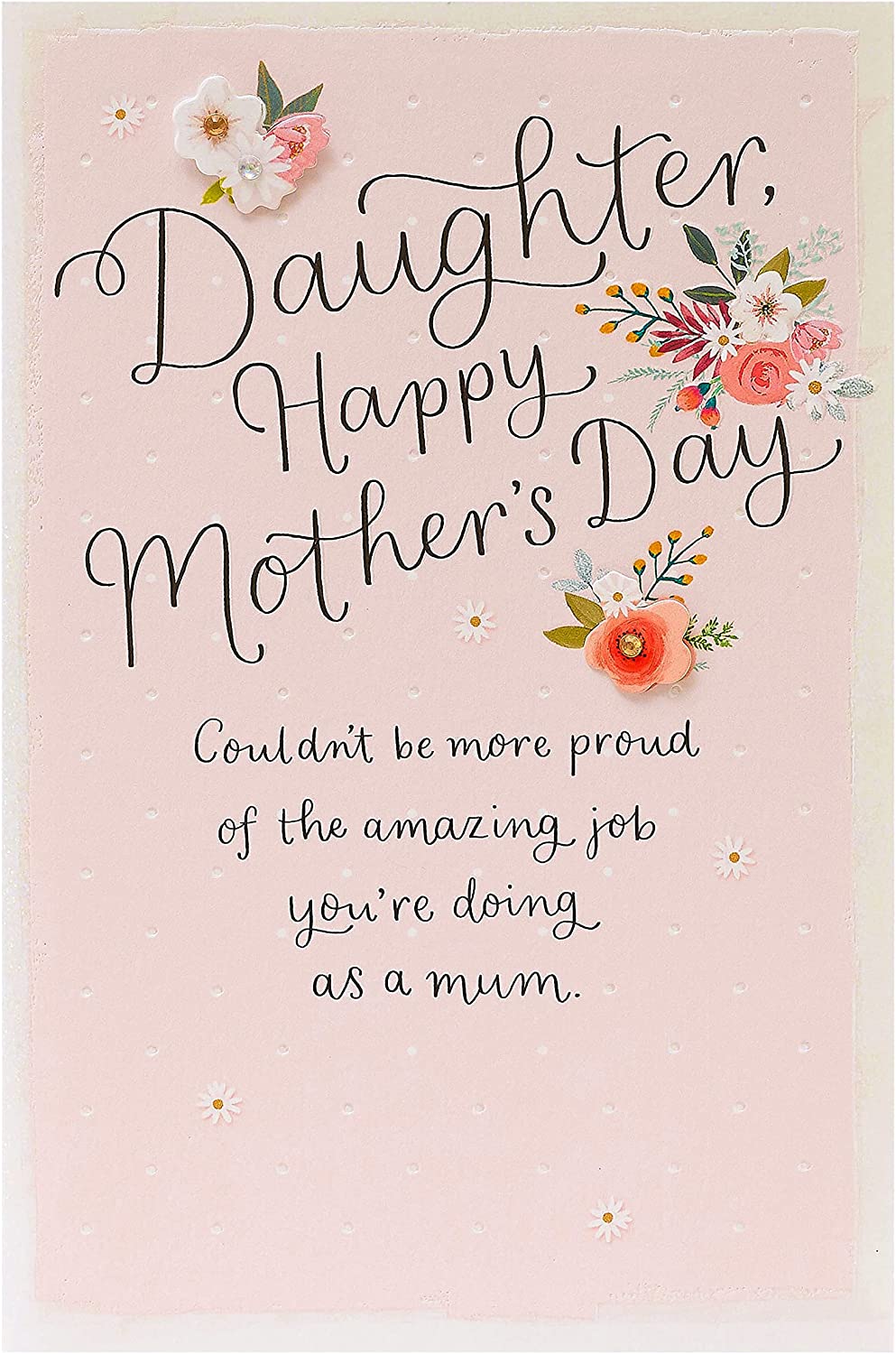 3D Mother's Day greeting card for daughter by UK Greetings, featuring colorful floral design and heartfelt message inside.