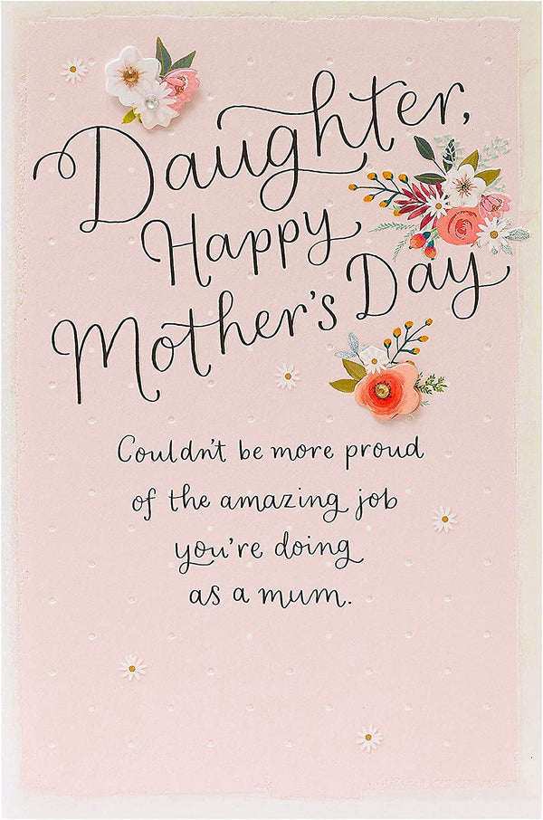 3D Mother's Day greeting card for daughter by UK Greetings, featuring colorful floral design and heartfelt message inside.