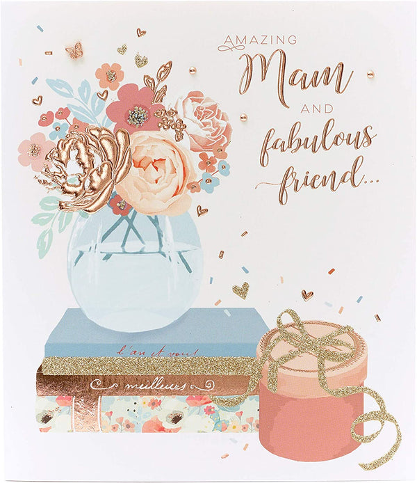 UK Greetings Mother's Day card featuring a heartfelt verse and floral design, perfect for expressing love to Mam.