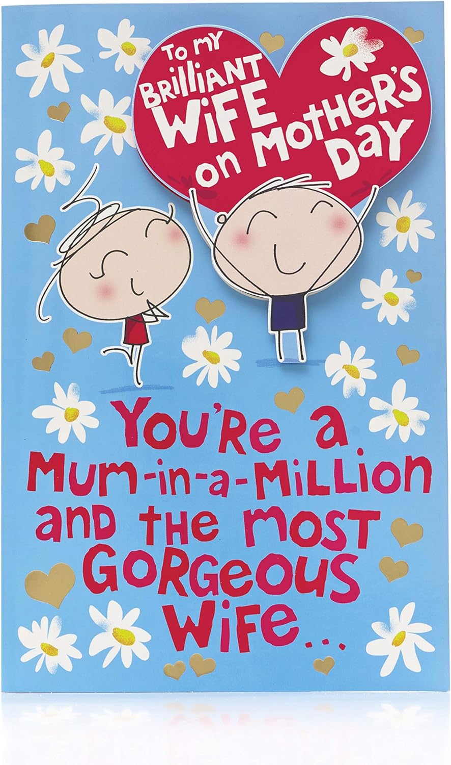 Mother's Day greeting card for wife with fun cartoon design and blue envelope, from UK Greetings.