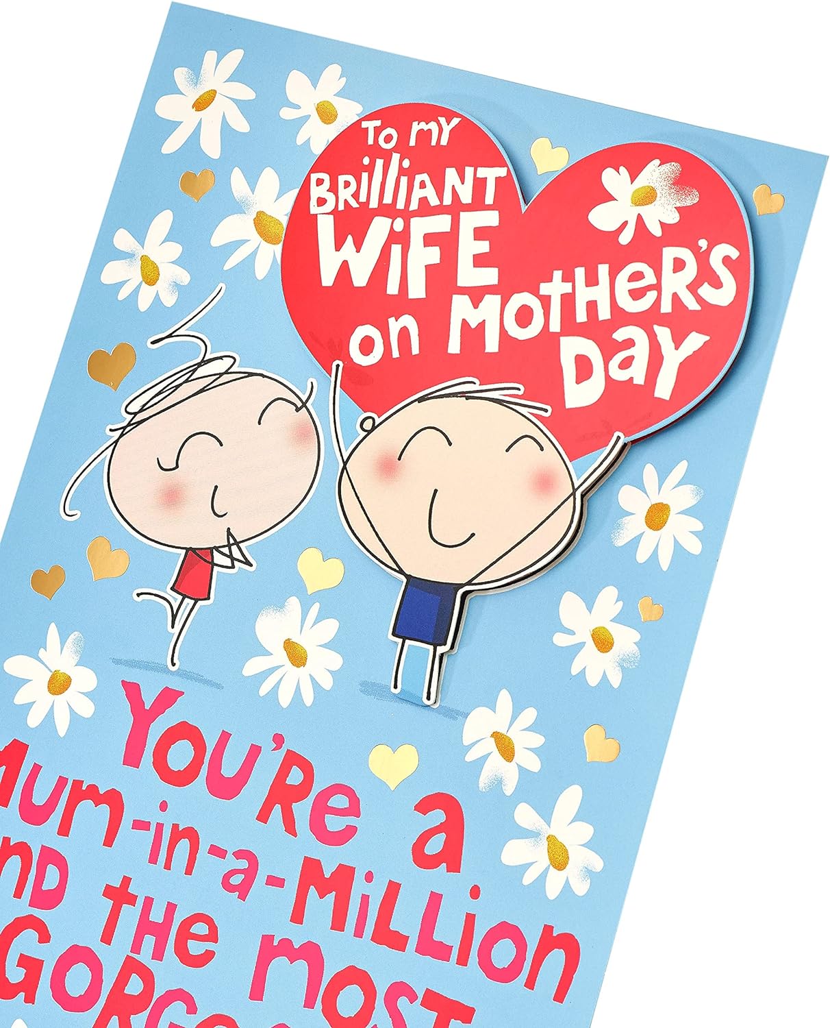Blue Mother's Day greeting card for wife with fun cartoon design and envelope, from UK Greetings.