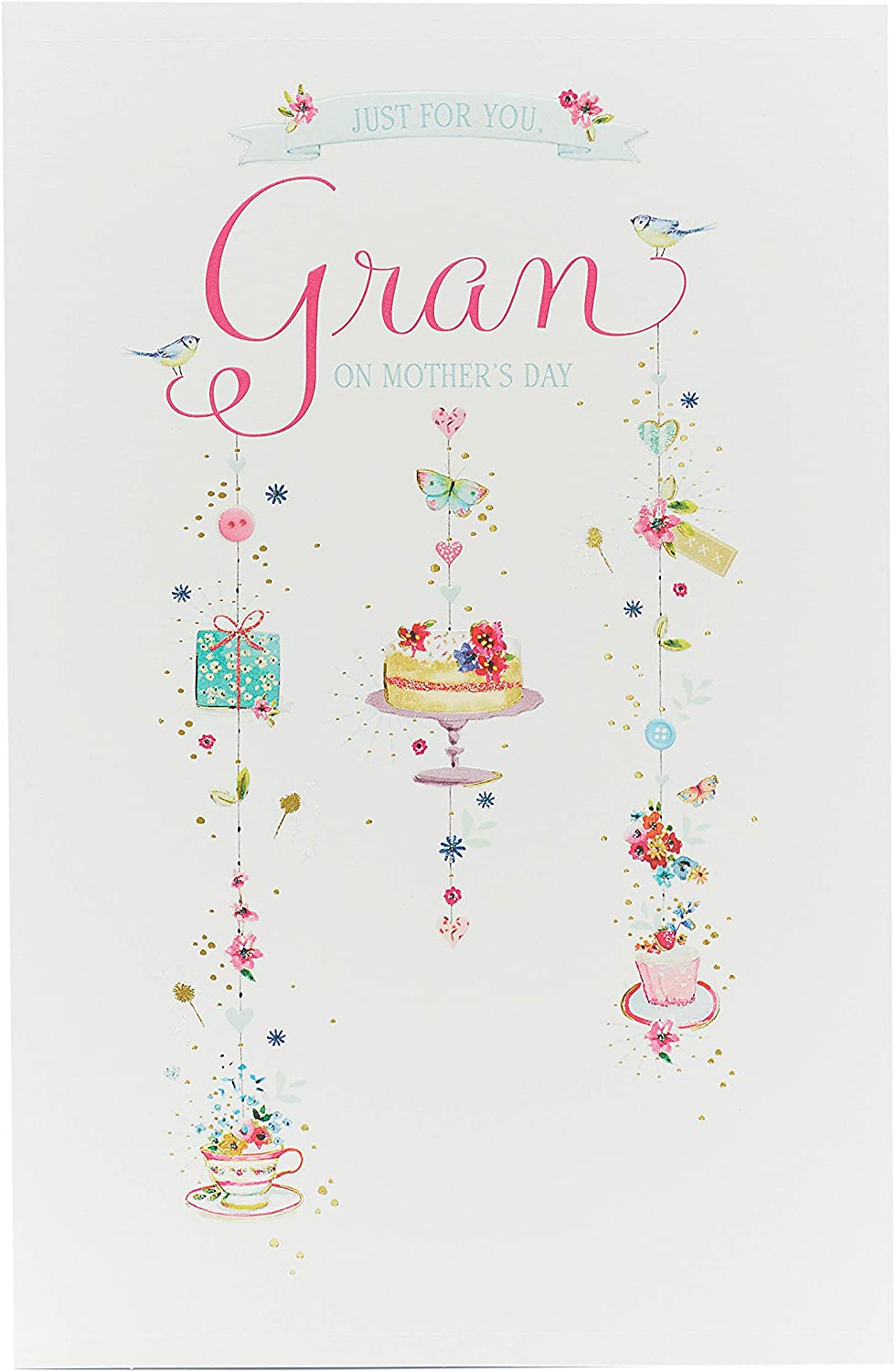 UK Greetings Mother's Day greeting card featuring a heartfelt message from a grandchild, decorated with floral and colorful design.
