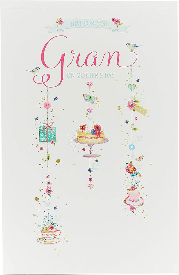 UK Greetings Mother's Day greeting card featuring a heartfelt message from a grandchild, decorated with floral and colorful design.