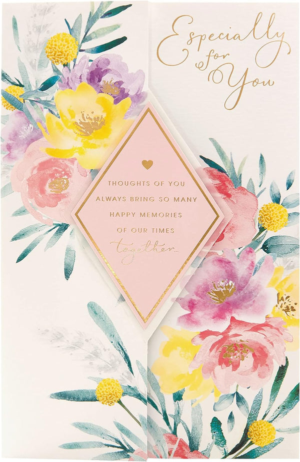 Beautiful floral design Mother's Day greeting card with envelope from UK Greetings, featuring vibrant blossoms and elegant details.