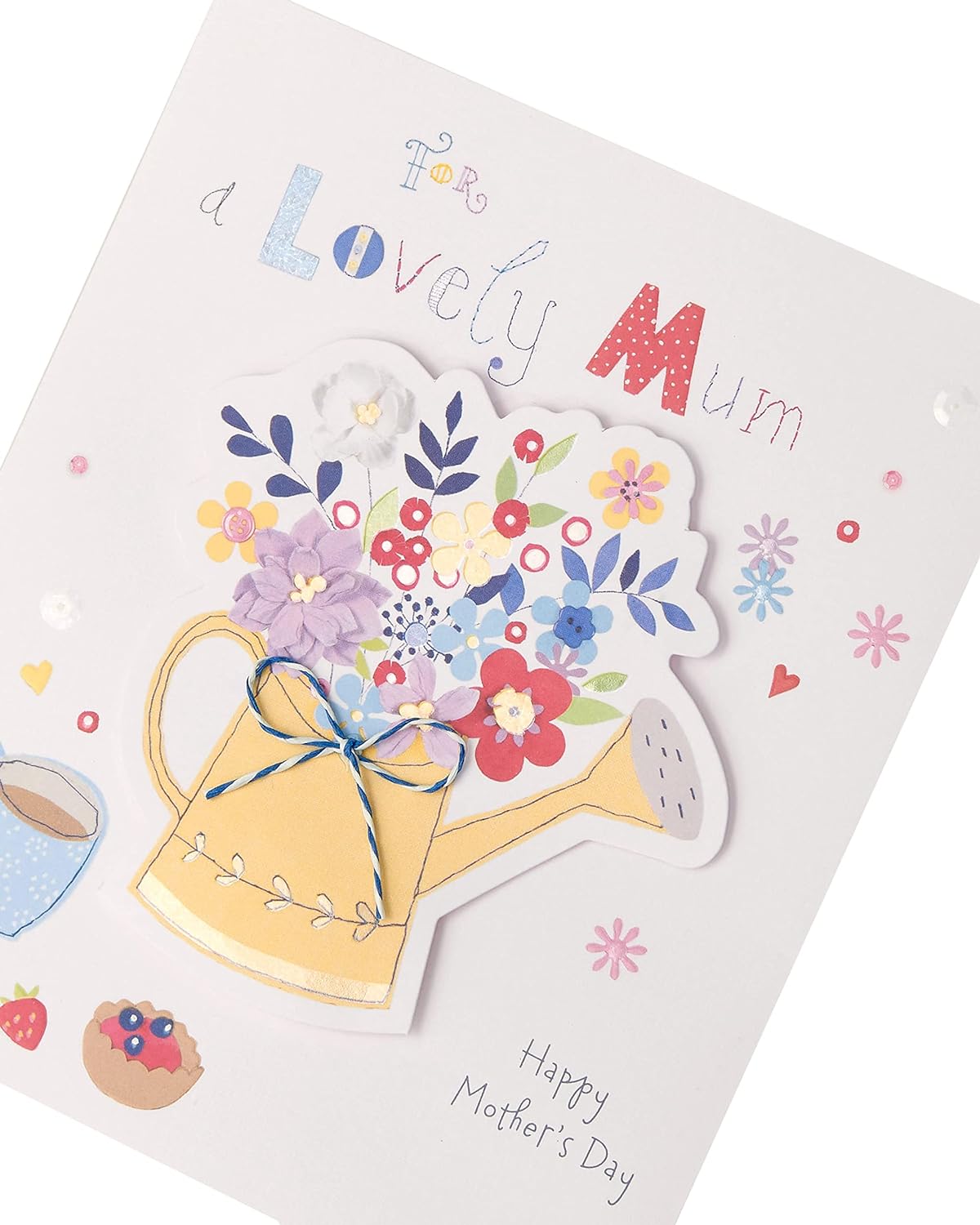 Cute watering can design Mother’s Day greeting card with envelope by UK Greetings on white background.