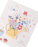 Cute watering can design Mother’s Day greeting card with envelope by UK Greetings on white background.