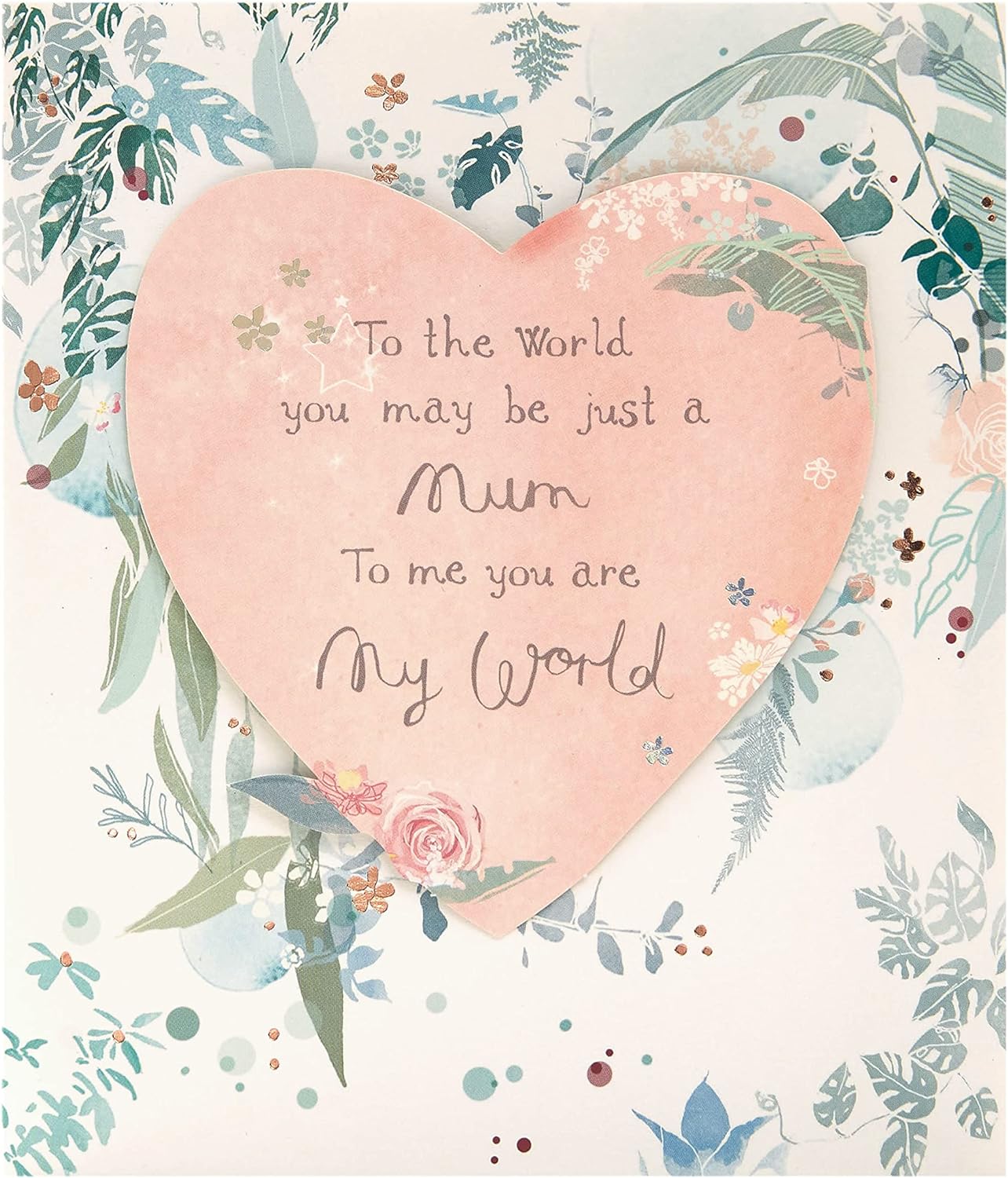 Mother's Day greeting card with heart and leaves design from UK Greetings, shown with envelope.