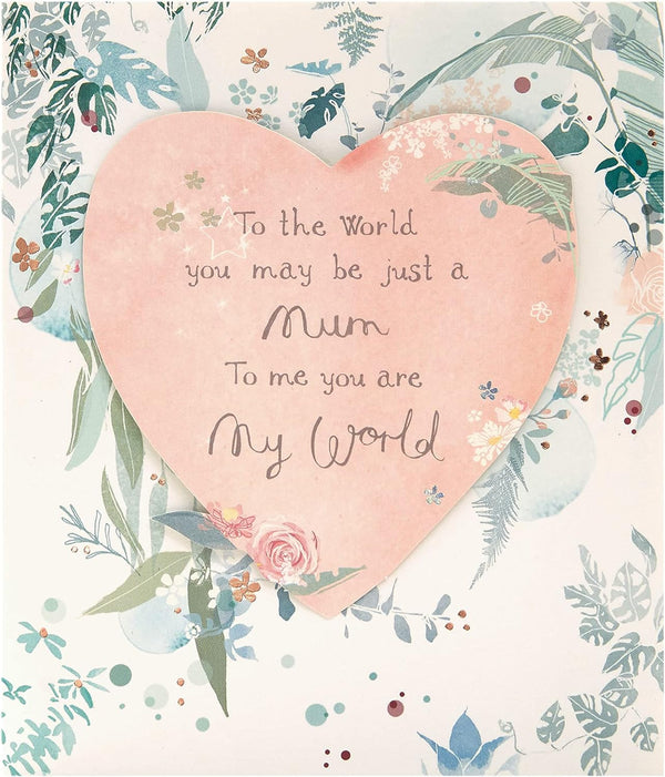 Mother's Day greeting card with heart and leaves design from UK Greetings, shown with envelope.