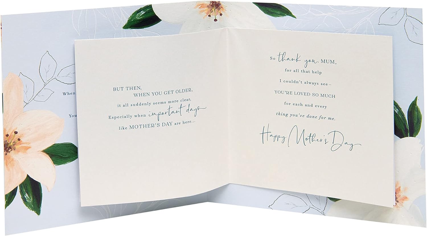 Light flower design greeting card with envelope for Mother's Day, 210x210mm, by UK Greetings.
