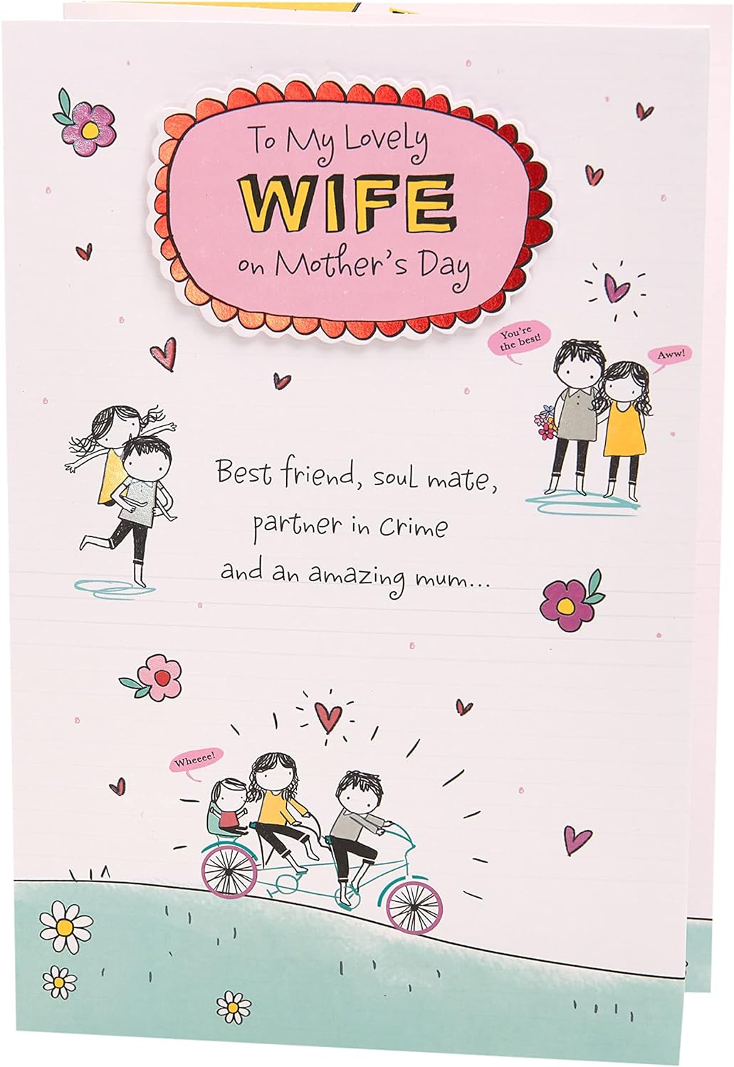 Mother's Day greeting card from UK Greetings with a lovely wife design and white envelope, featuring floral illustrations.