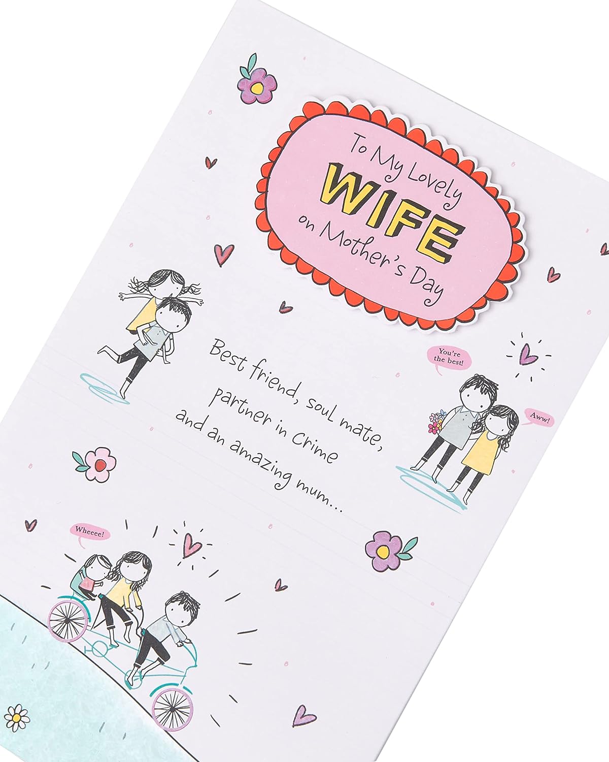 Mother's Day greeting card with envelope featuring a lovely wife design in white by UK Greetings, showcasing floral artwork.