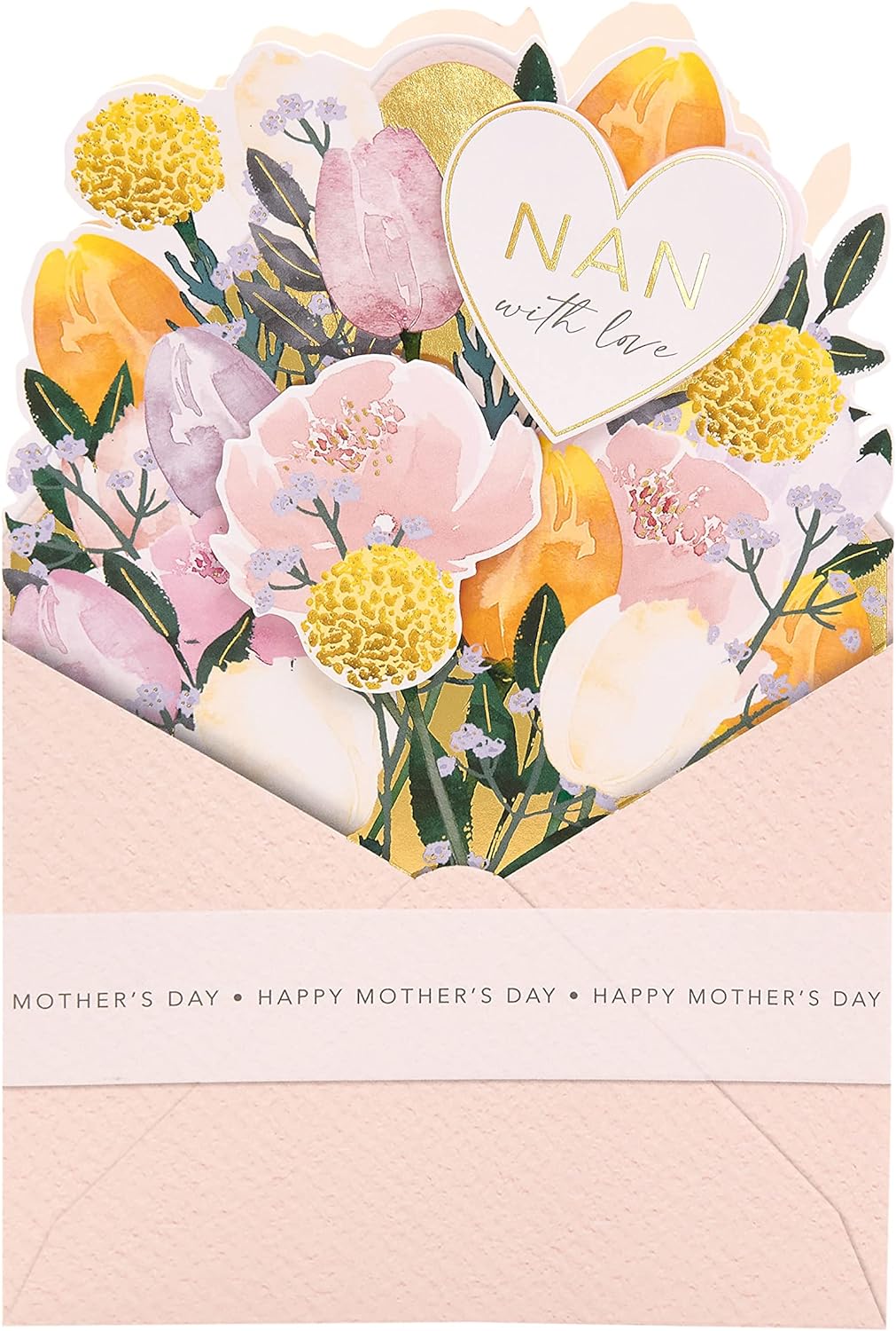 Mother's Day greeting card with envelope featuring Nan pop-up design, measures 149x229mm, UK Greetings product.