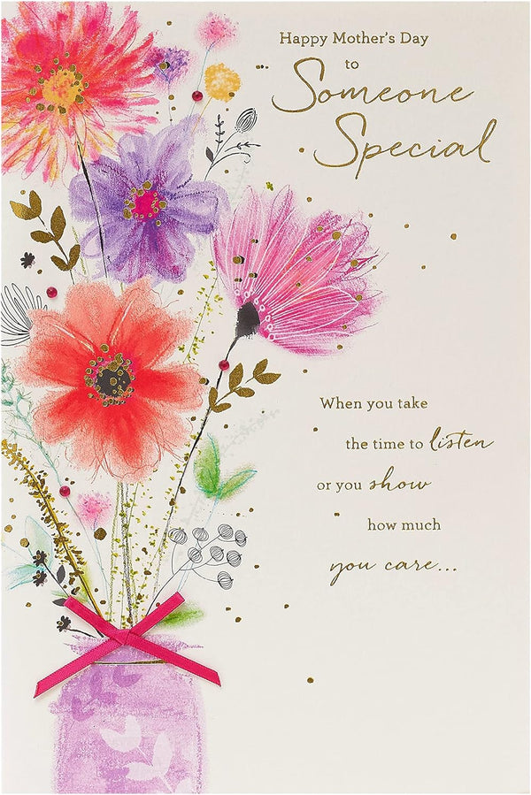 Mother's Day greeting card with envelope featuring a Someone Special design from UK Greetings, showcasing colorful floral artwork.
