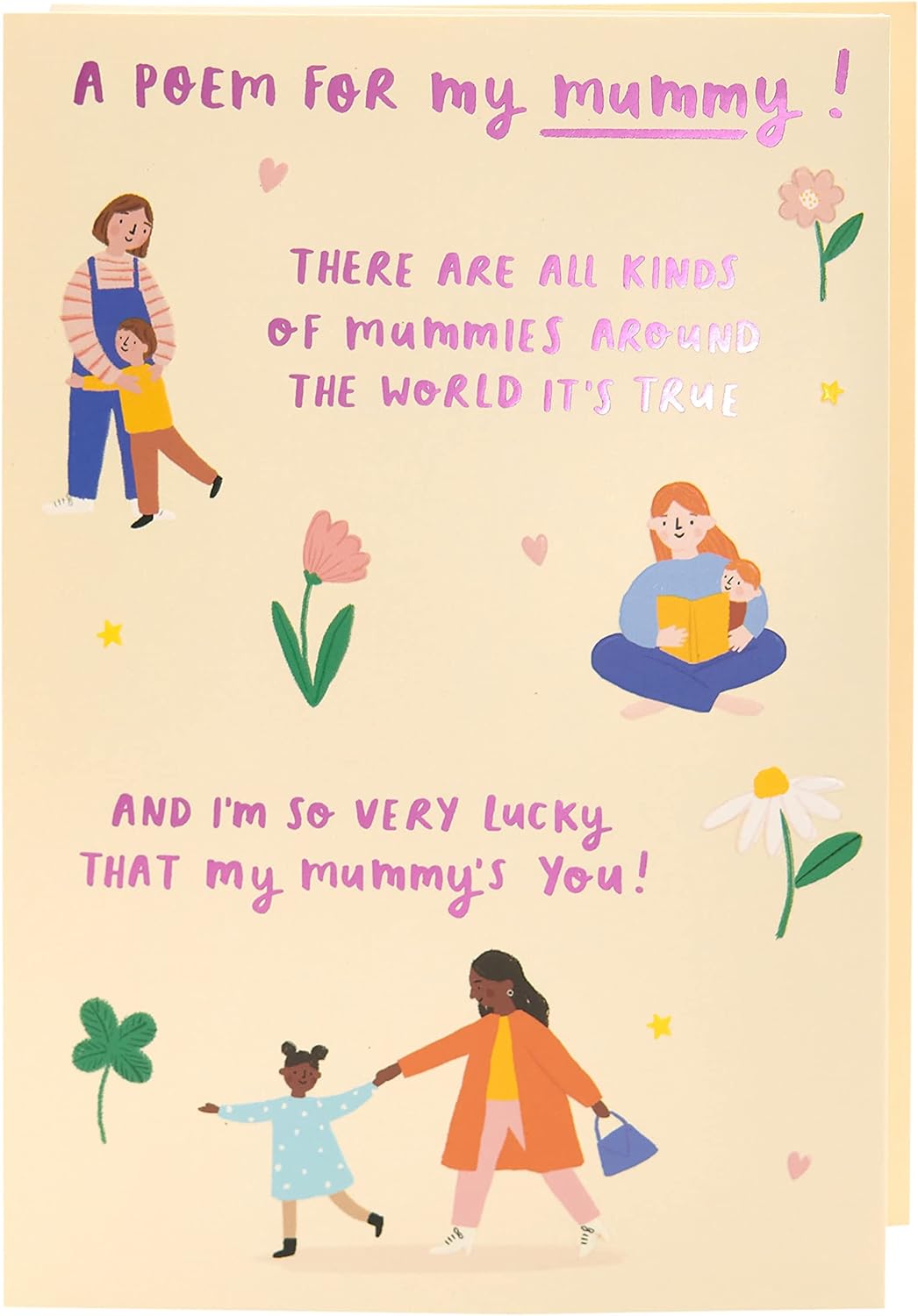 Mother's Day greeting card with a sweet mummy design and matching envelope, UK Greetings brand, featuring colorful floral artwork.