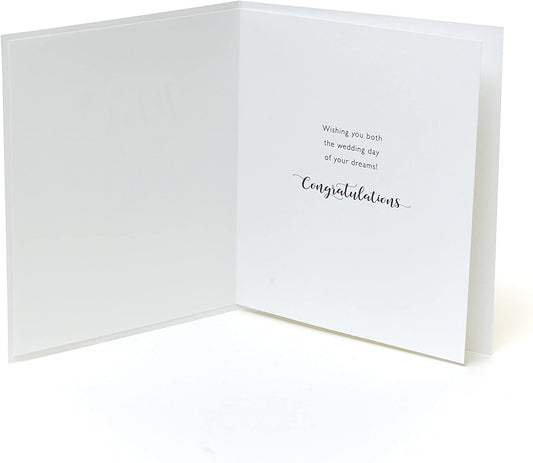 Mrs & Mrs wedding greeting card by UK Greetings featuring two brides and congratulatory message on a colorful background.