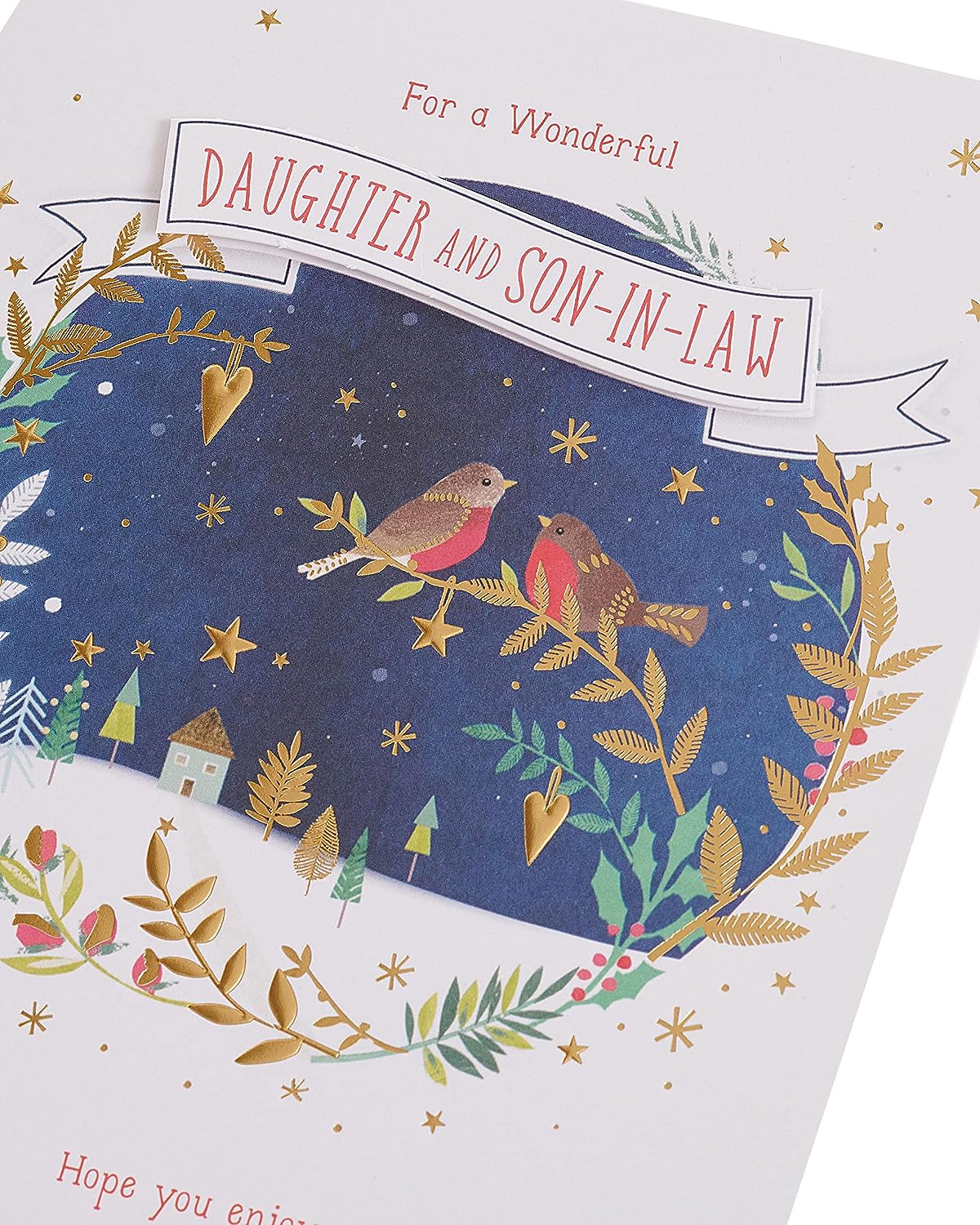 Multi-caption Christmas greeting card for daughter from UK Greetings showing festive holiday design and heartfelt message inside.