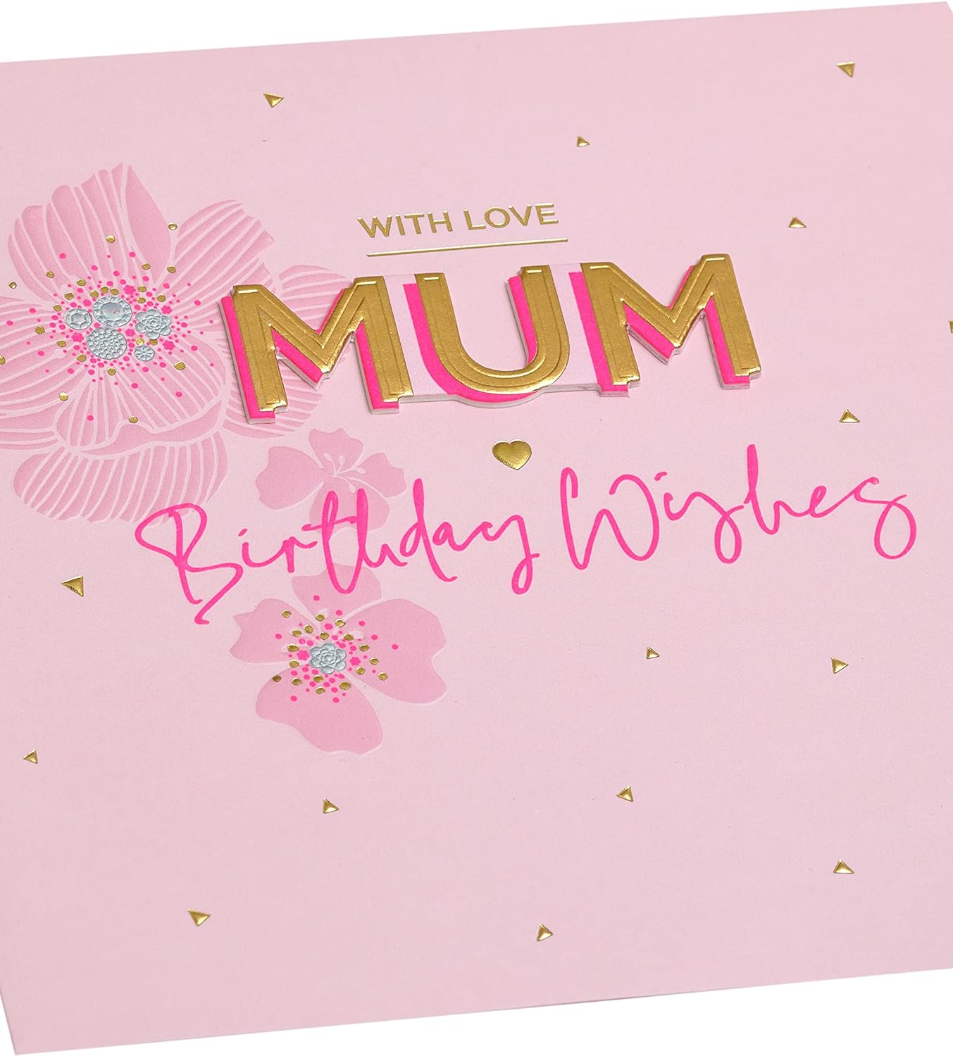 Pink floral birthday greeting card for mum with envelope from UK Greetings, featuring a colorful flower design.