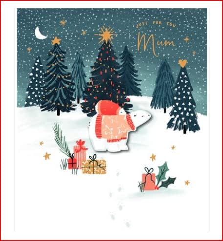 UK Greetings Mum Polar Bears Christmas Card with heartfelt holiday message, featuring adorable polar bears and festive holiday design.