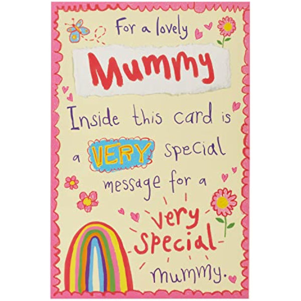 Colorful Mummy birthday recordable greeting card by UK Greetings featuring a playful mummy design on the front.