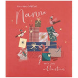 Festive Nanna’s Magical Christmas greeting card with presents and gold wishes, UK Greetings holiday greeting card featuring colorful holiday imagery.