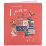 UK Greetings Nanna’s Magical Christmas greeting card featuring presents and gold wishes design for the holiday season.