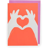 Neon heart hands birthday greeting card by UK Greetings featuring vibrant pink and blue neon hand designs.