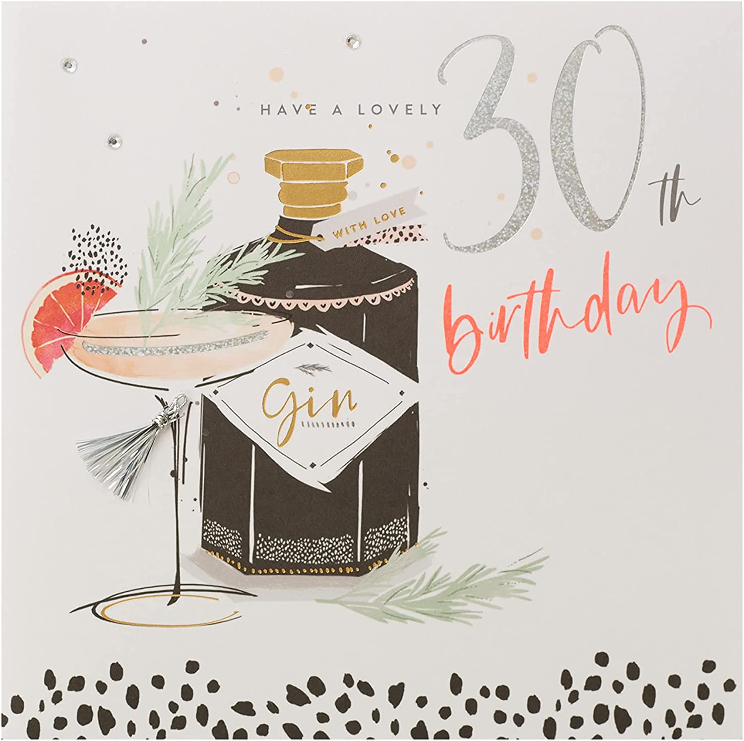 Neon Lustre 30th Birthday Gin greeting card from UK Greetings with colorful neon design and celebratory message.