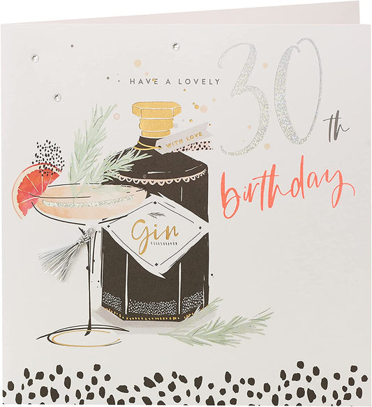 Neon Lustre 30th Birthday Gin greeting card by UK Greetings with colorful birthday design and festive message.