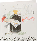 Neon Lustre 30th Birthday Gin greeting card from UK Greetings featuring vibrant neon design and celebratory message.