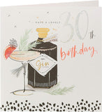 Neon Lustre 30th Birthday Gin greeting card by UK Greetings featuring vibrant neon design and celebratory message.