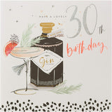 Neon Lustre 30th Birthday Gin greeting card by UK Greetings featuring vibrant neon design and celebratory message.