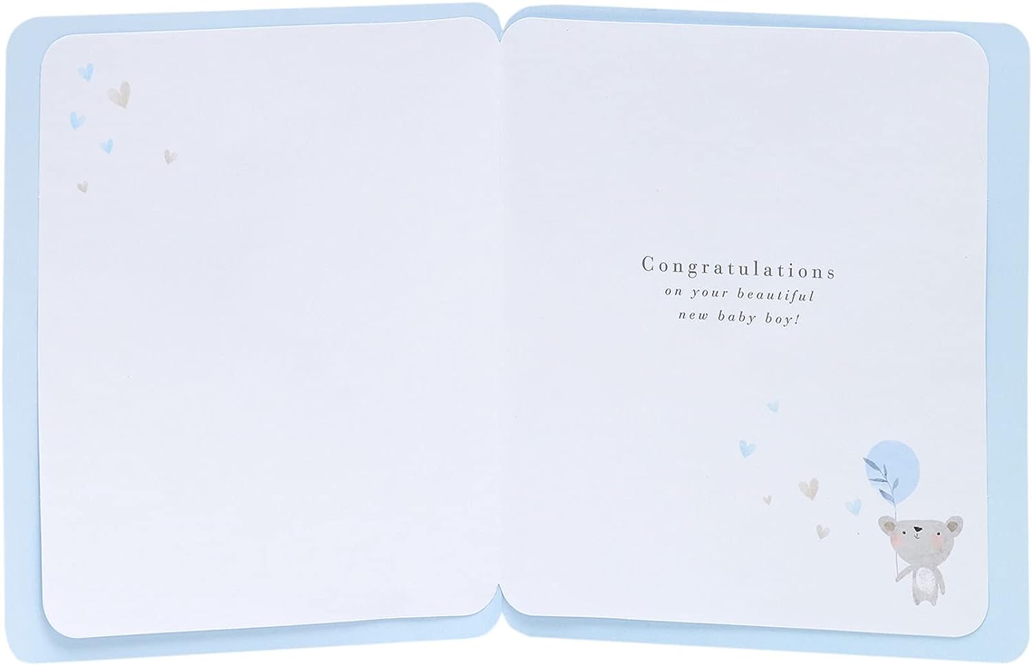 Cute baby boy greeting card with letter design by UK Greetings, featuring adorable illustrations on a cheerful background.