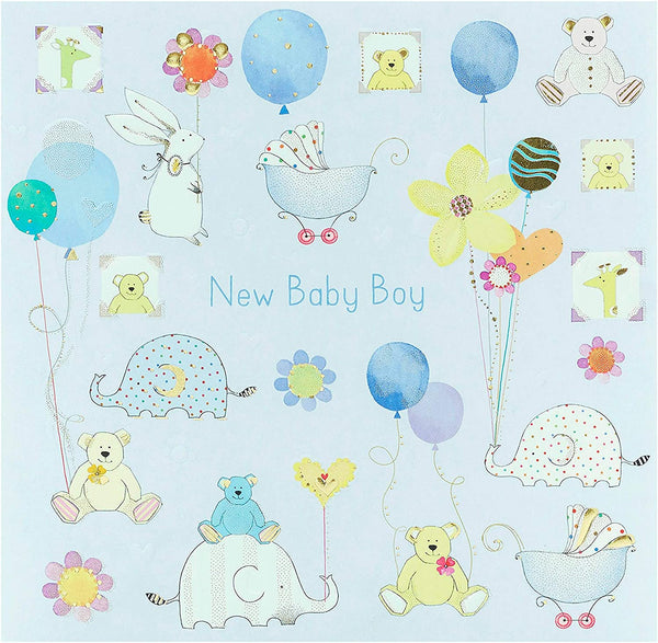 New baby boy embossed foil greeting card with adorable design from UK Greetings, perfect for celebrating a new arrival.