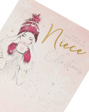 Niece Christmas card featuring a charming chocolate girl with a foiled design, holiday greeting card from UK Greetings.