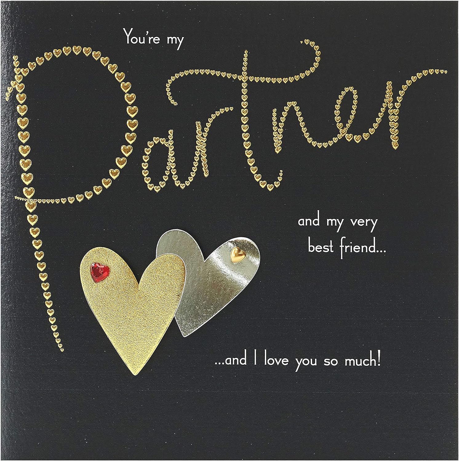 Dark and gold Valentine’s Day greeting card for him or her with envelope, featuring elegant UK Greetings design.