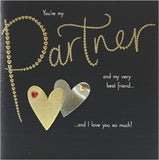 Dark and gold Valentine’s Day greeting card for him or her with envelope, featuring elegant UK Greetings design.