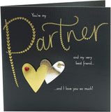 Dark and gold Valentine's Day greeting card for partner with envelope, featuring romantic design from UK Greetings.