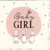 Peter Rabbit baby girl greeting card by UK Greetings featuring adorable illustration for special occasions