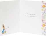 Peter Rabbit nephew birthday greeting card by UK Greetings featuring a colorful illustration of Peter Rabbit for celebrations.