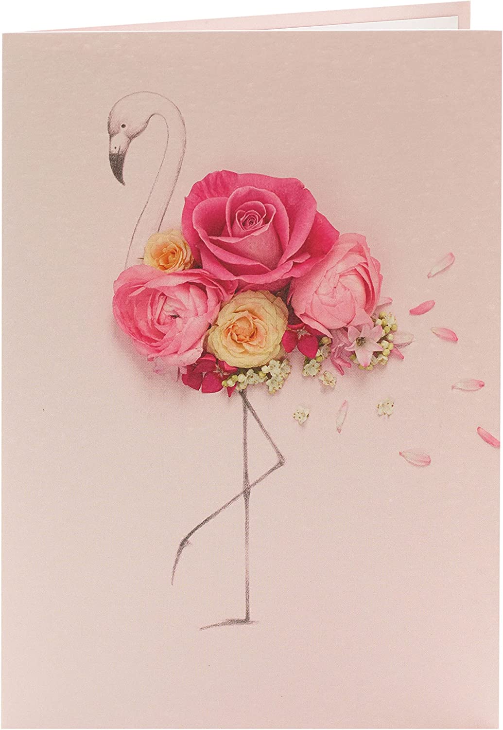 Pink floral flamingo birthday greeting card with colorful floral design and playful flamingo illustration.