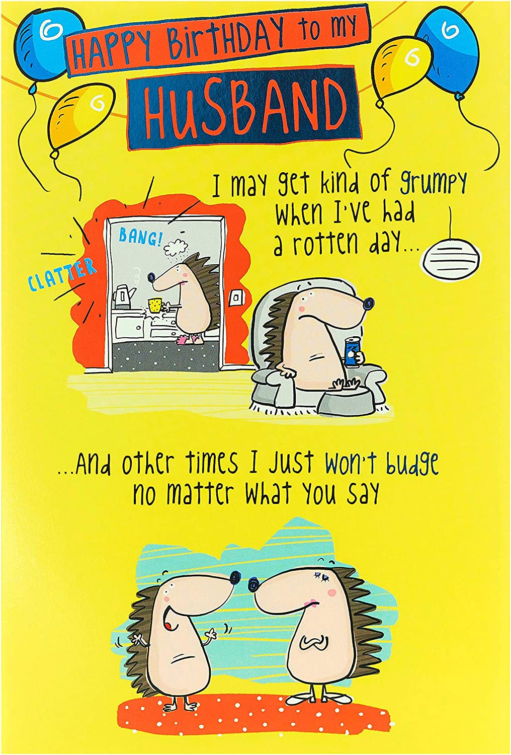 Playful husband birthday greeting card from UK Greetings featuring fun, colorful design and humorous message.