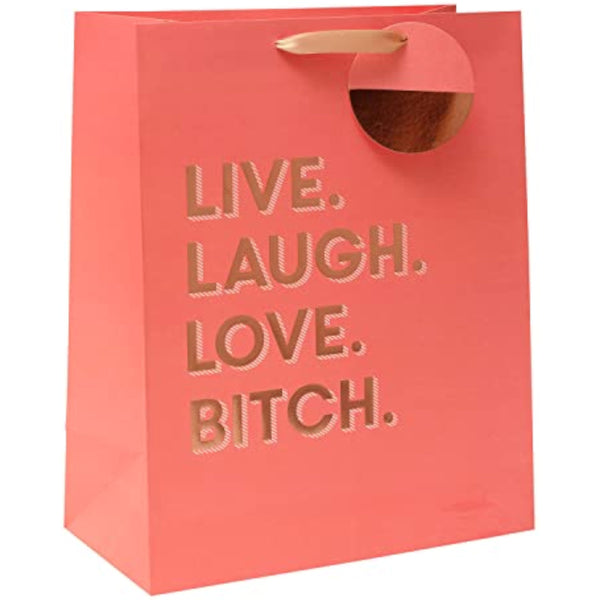 Large "Live Laugh Love" funny gift bag featuring playful lettering, ideal for greeting occasions, by UK Greetings.